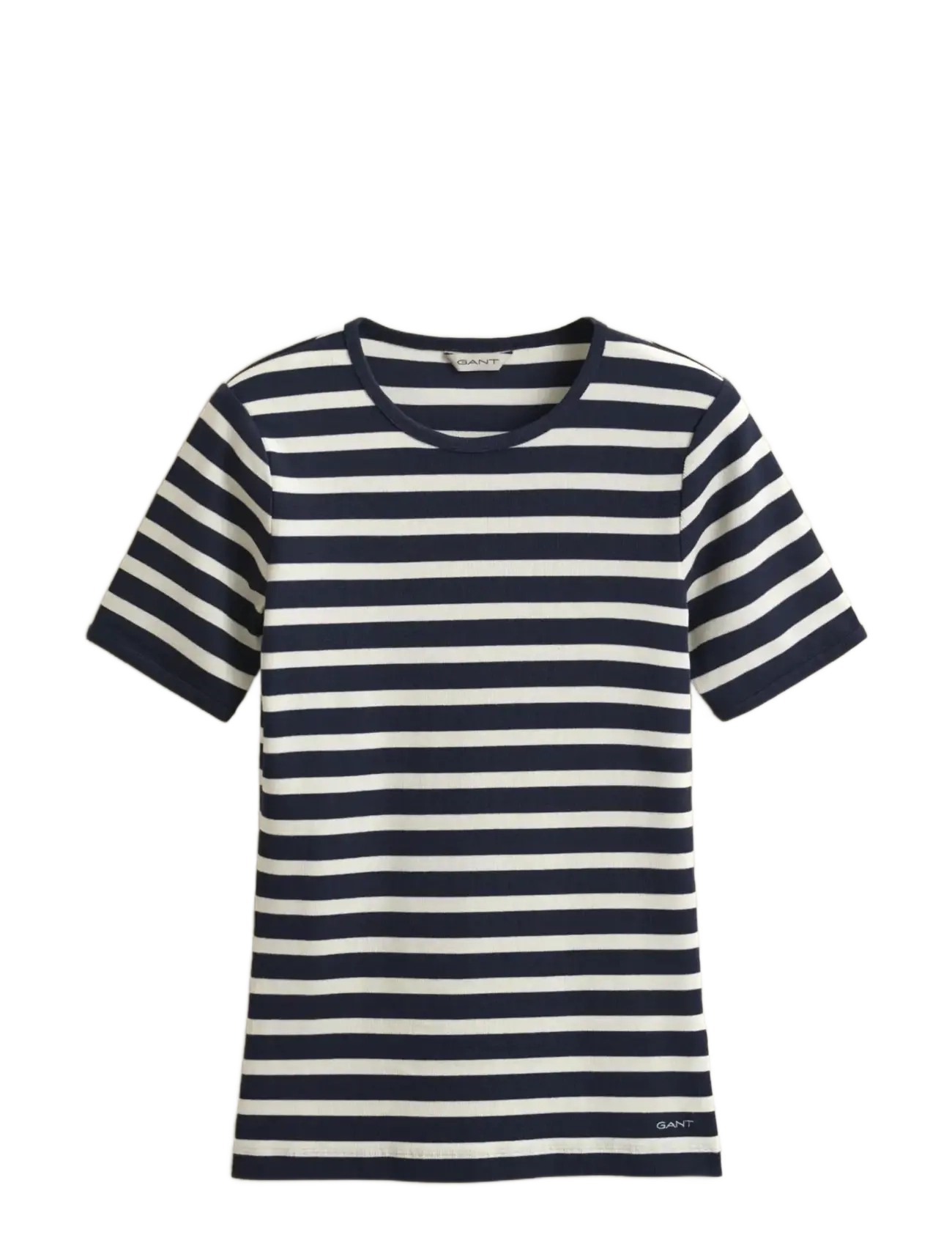 Gant STRIPED RIBBED SS T-SHIRT - Tøj - EVENING BLUE / navy