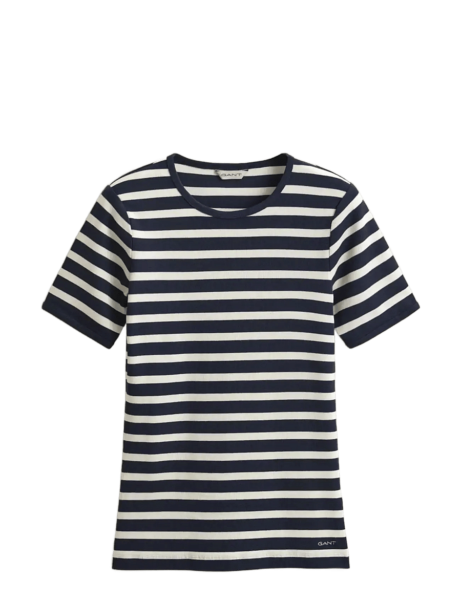 Gant - STRIPED RIBBED SS T-SHIRT - t-shirts - evening blue - 1