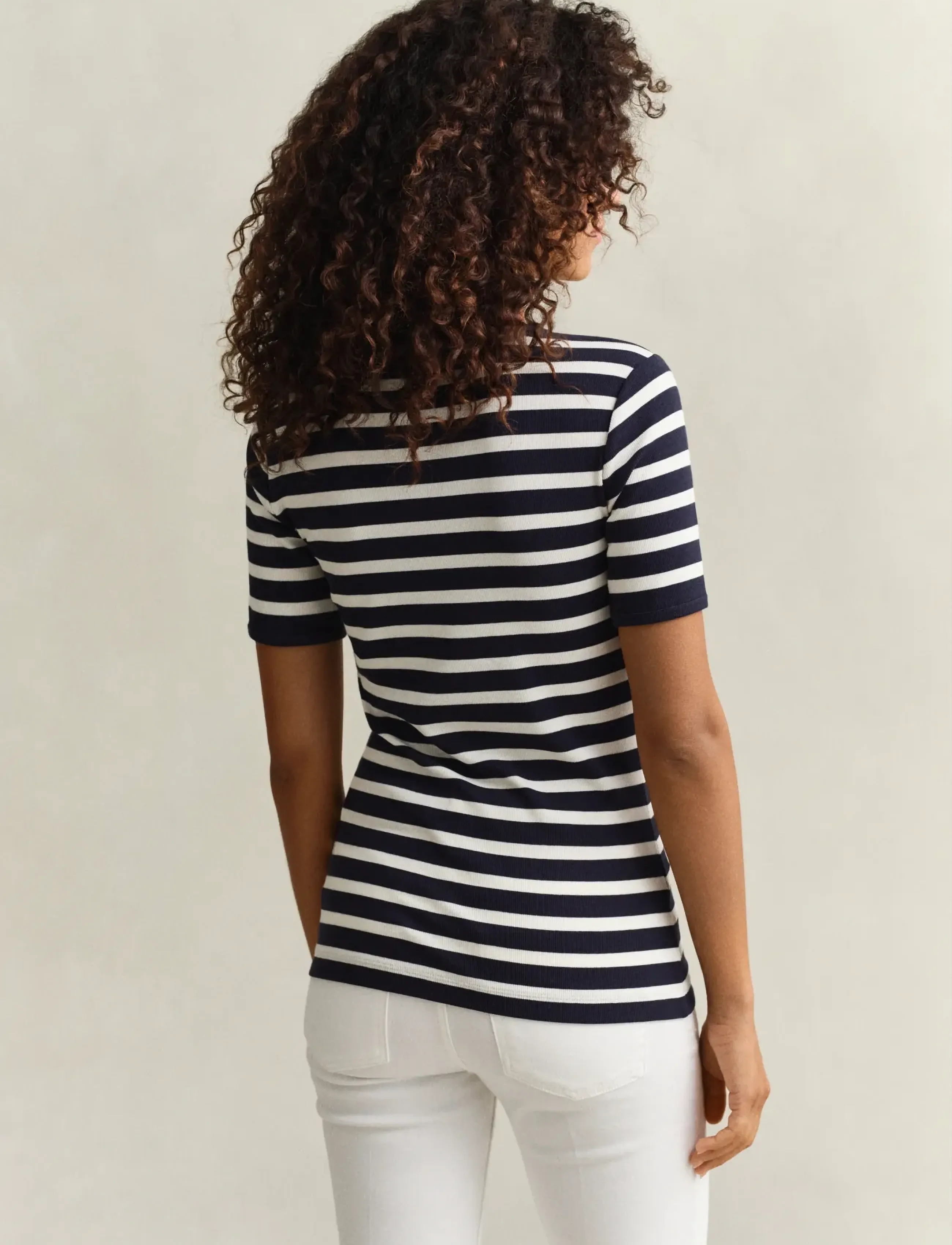 Gant - STRIPED RIBBED SS T-SHIRT - t-shirts - evening blue - 2