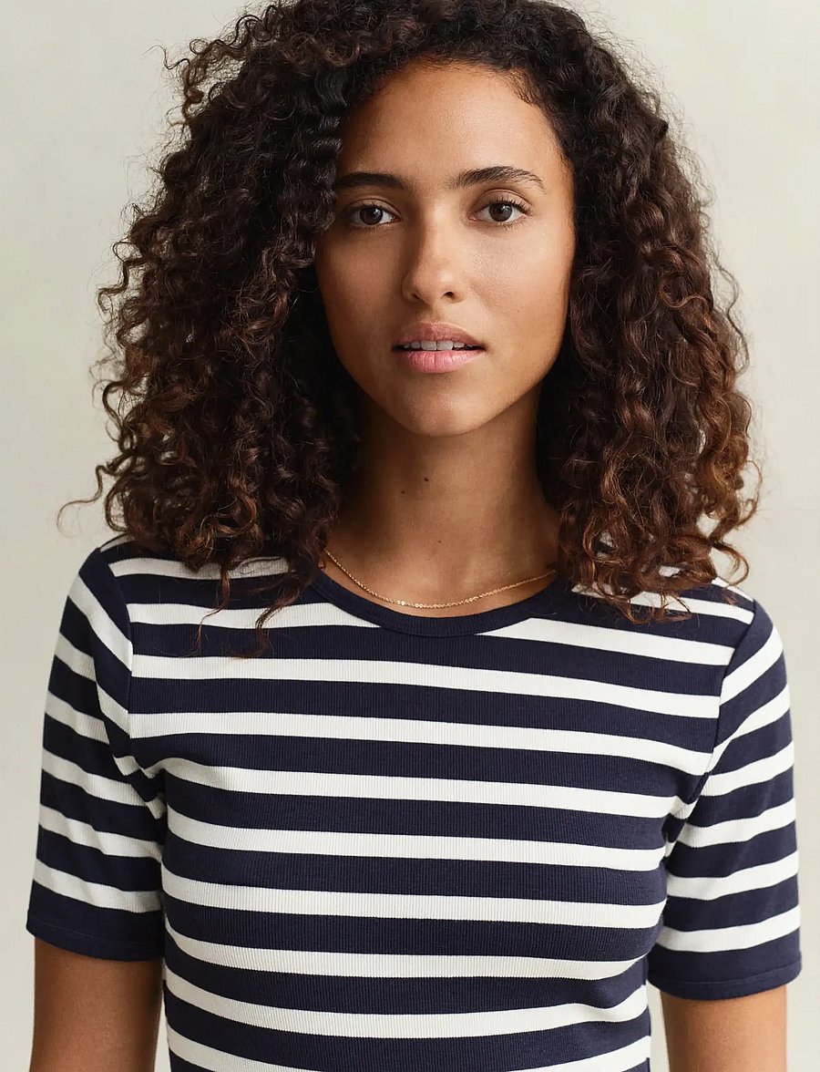 Gant - STRIPED RIBBED SS T-SHIRT - t-shirts - evening blue - 3