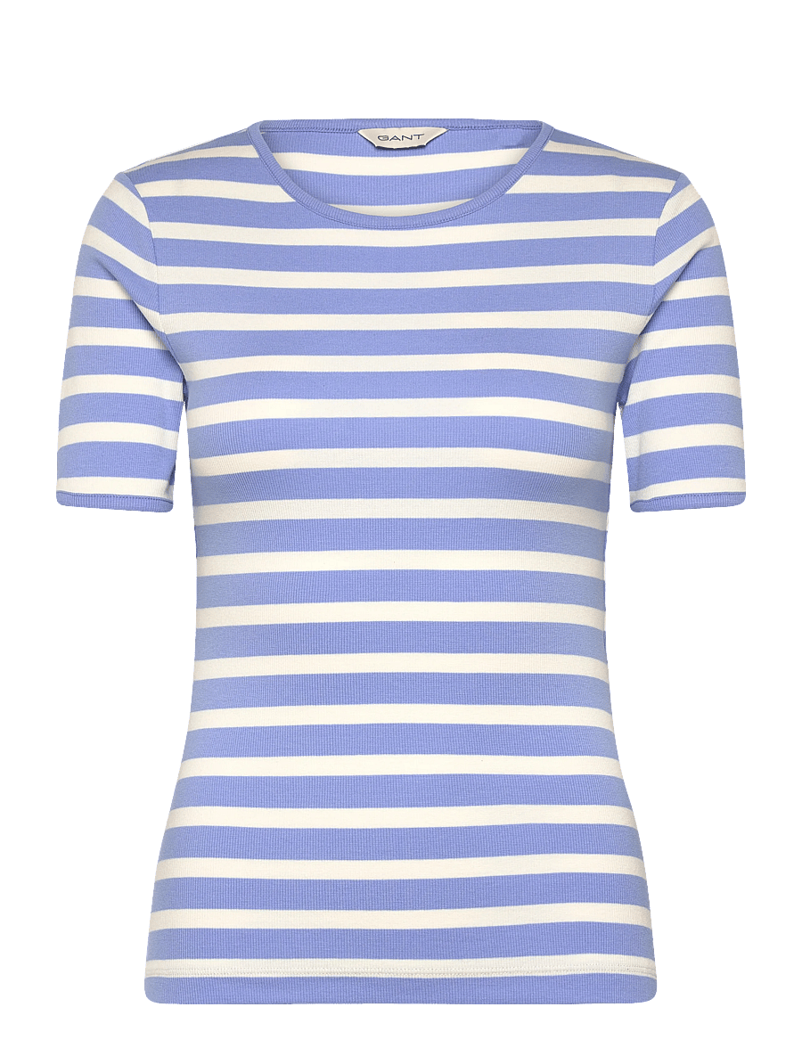 Gant - STRIPED RIBBED SS T-SHIRT - t-shirts - hydrangea blue - 1