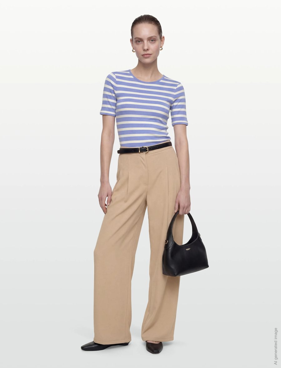 Gant - STRIPED RIBBED SS T-SHIRT - t-shirts - hydrangea blue - 0