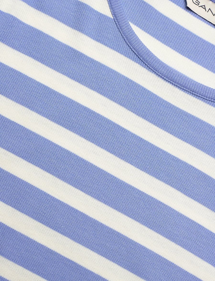 Gant - STRIPED RIBBED SS T-SHIRT - t-shirts - hydrangea blue - 5