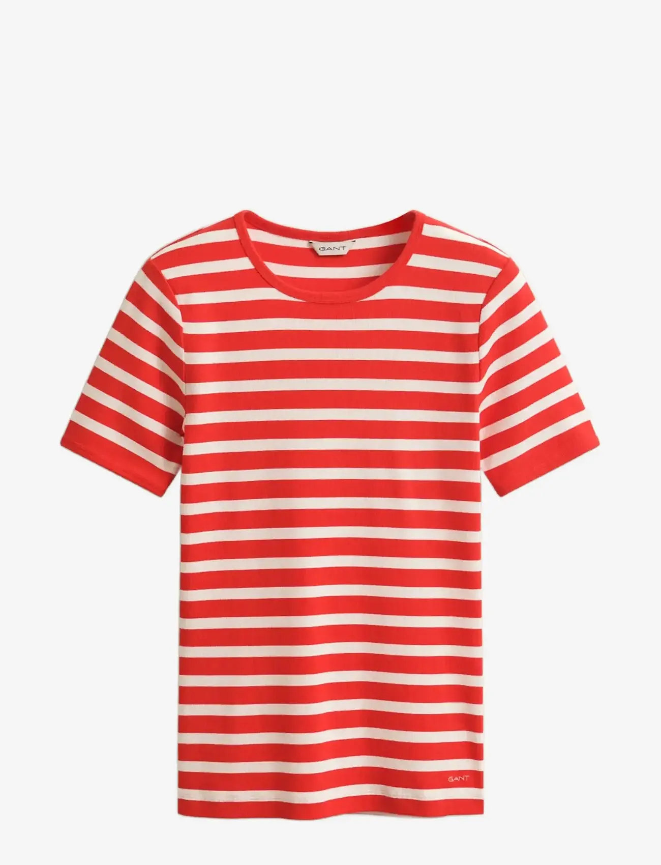 GANT - STRIPED RIBBED SS T-SHIRT - t-särgid - perfect red - 1