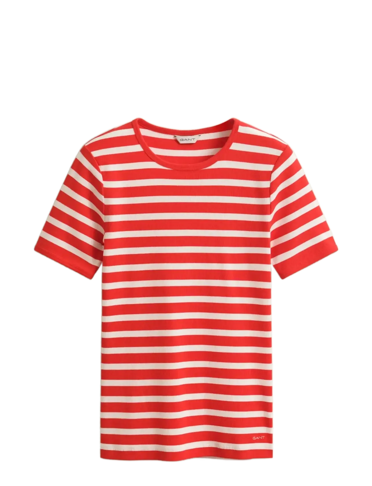 Gant STRIPED RIBBED SS T-SHIRT - Riided - PERFECT RED / red
