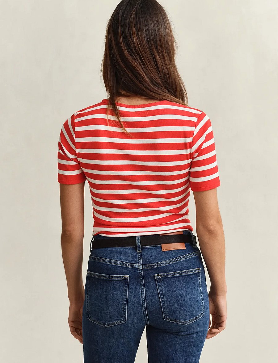 Gant - STRIPED RIBBED SS T-SHIRT - t-shirts - perfect red - 2
