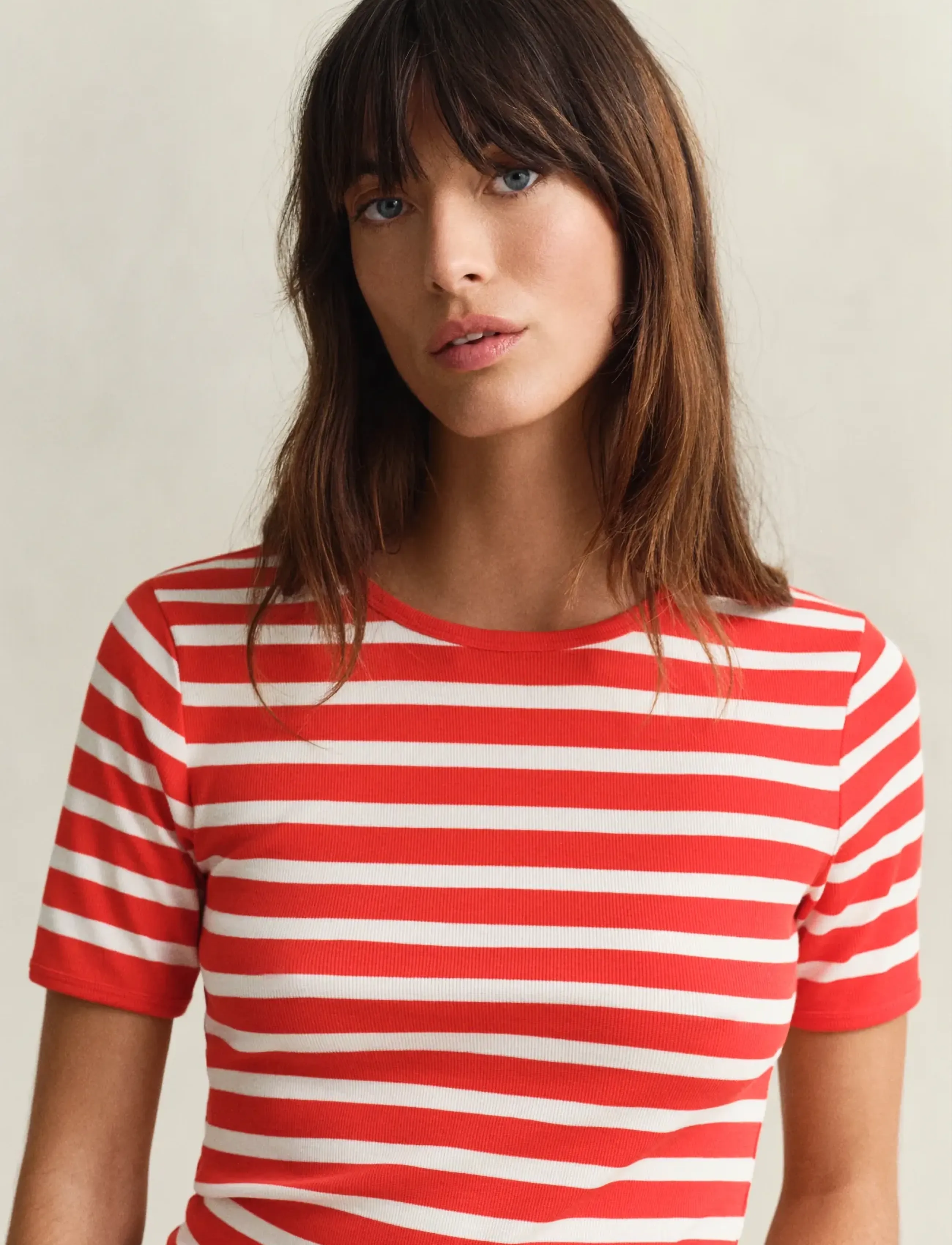 Gant - STRIPED RIBBED SS T-SHIRT - stuttermarbolir - perfect red - 3