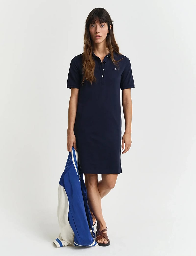 GANT - SHIELD SS PIQUE POLO DRESS - kurze kleider - evening blue - 4
