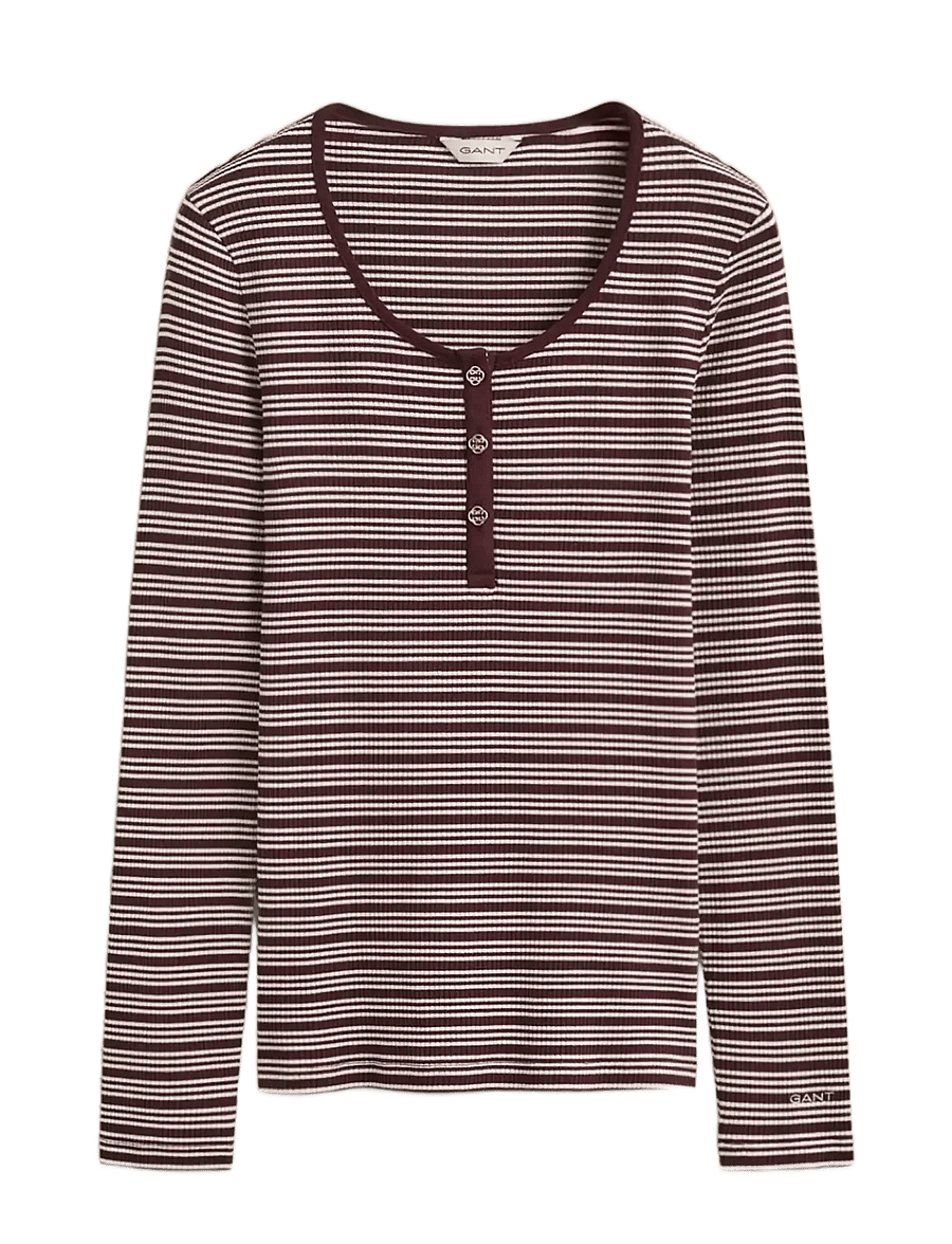 Gant - SLIM RIBBED LS HENLEY TOP - long-sleeved tops - darkened wine - 1