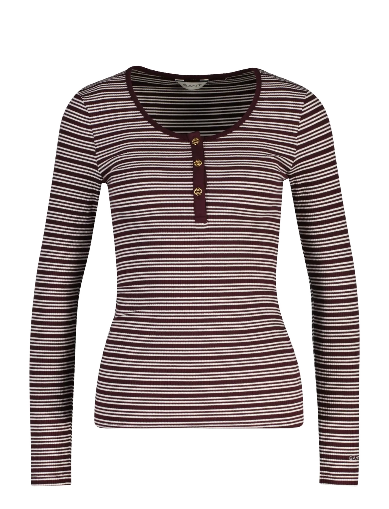 Gant SLIM RIBBED LS HENLEY TOP - Mode trends - DARKENED WINE / burgundy
