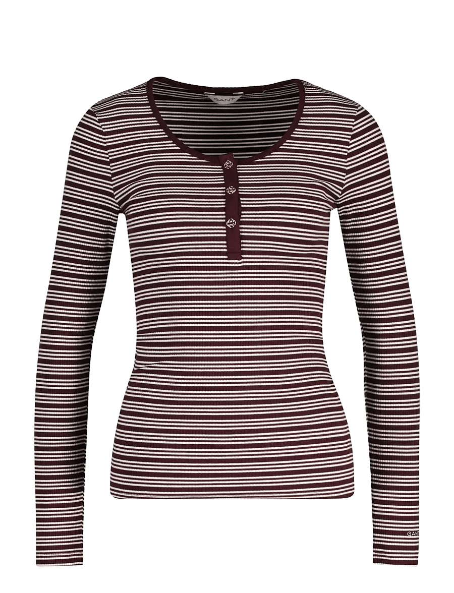 Gant - SLIM RIBBED LS HENLEY TOP - langärmlige tops - darkened wine - 1