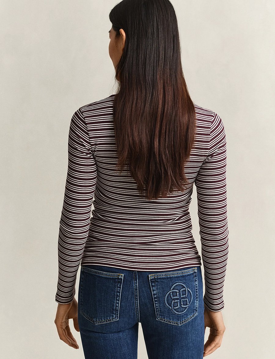 Gant - SLIM RIBBED LS HENLEY TOP - langärmlige tops - darkened wine - 2