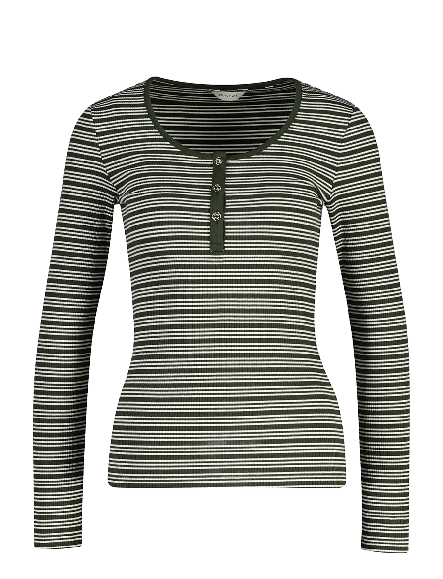 Gant - SLIM RIBBED LS HENLEY TOP - langærmede toppe - mossy green - 1