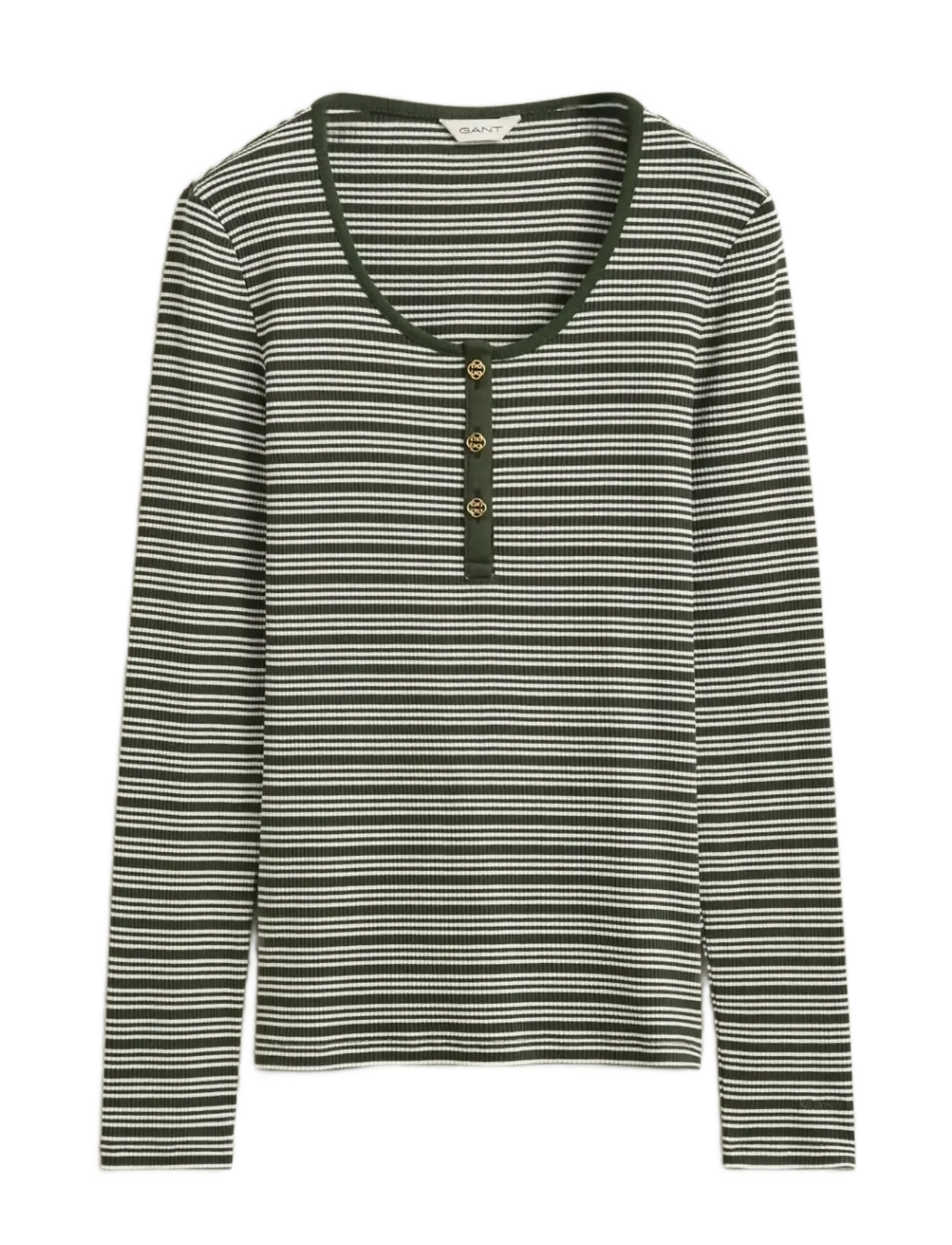 Gant SLIM RIBBED LS HENLEY TOP - Langärmlige Tops - MOSSY GREEN / khaki/green