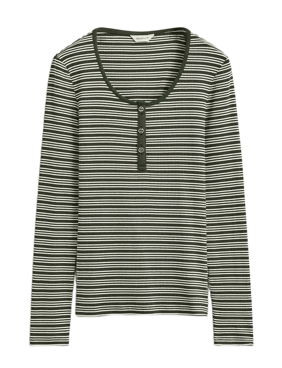 Gant - SLIM RIBBED LS HENLEY TOP - langärmlige tops - mossy green - 1