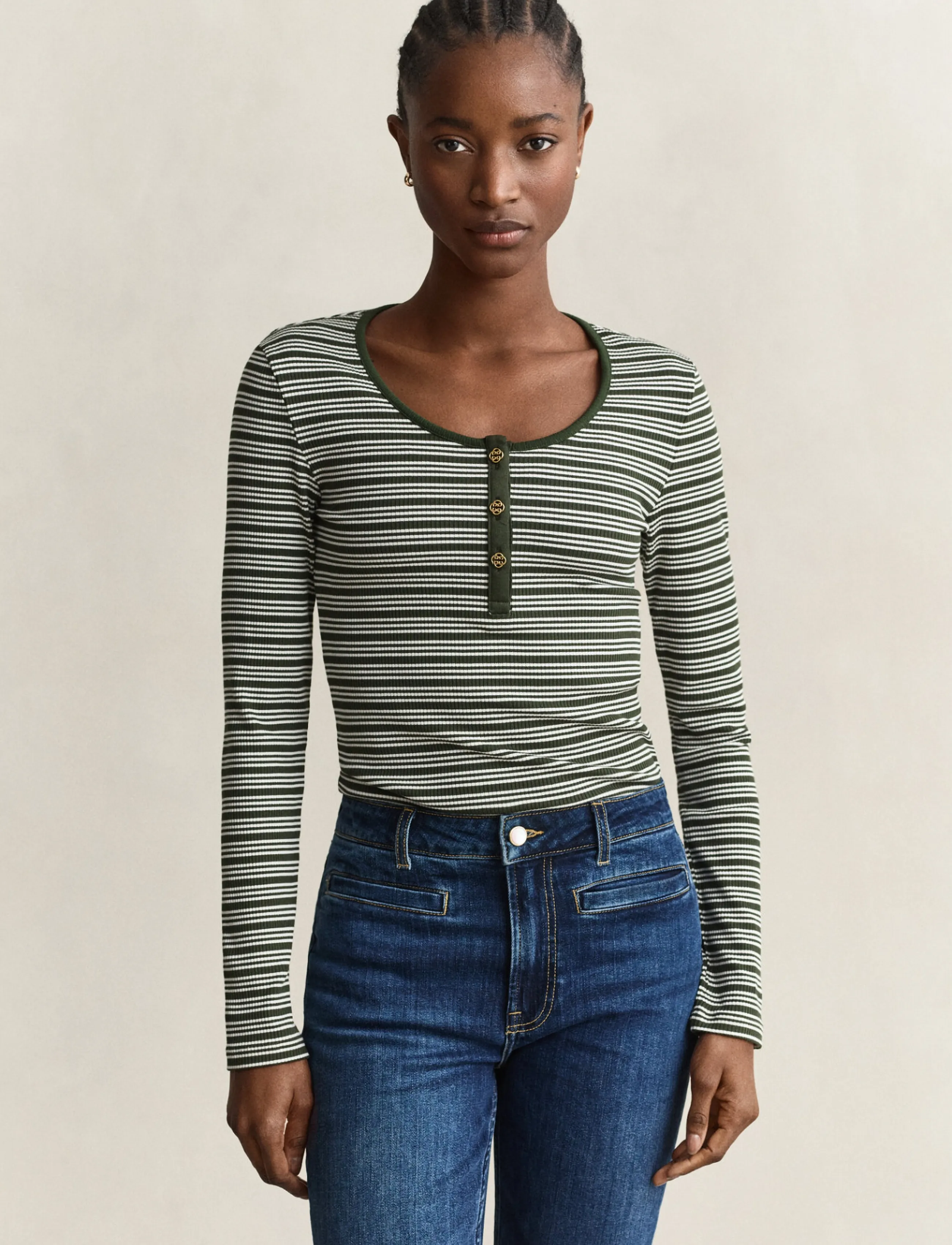 Gant SLIM RIBBED LS HENLEY TOP - Gant - MOSSY GREEN / khaki/green