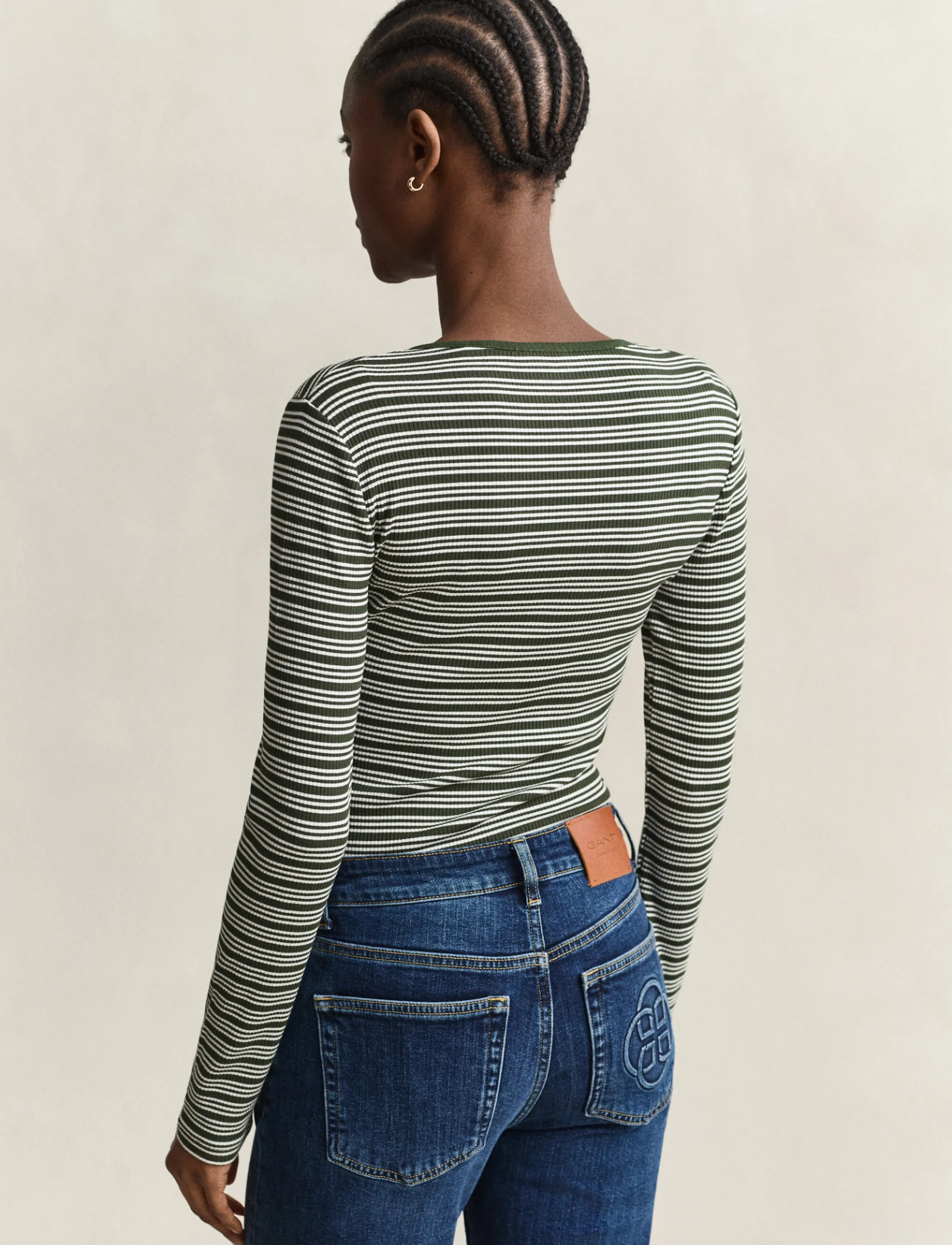 Gant - SLIM RIBBED LS HENLEY TOP - mossy green - 2