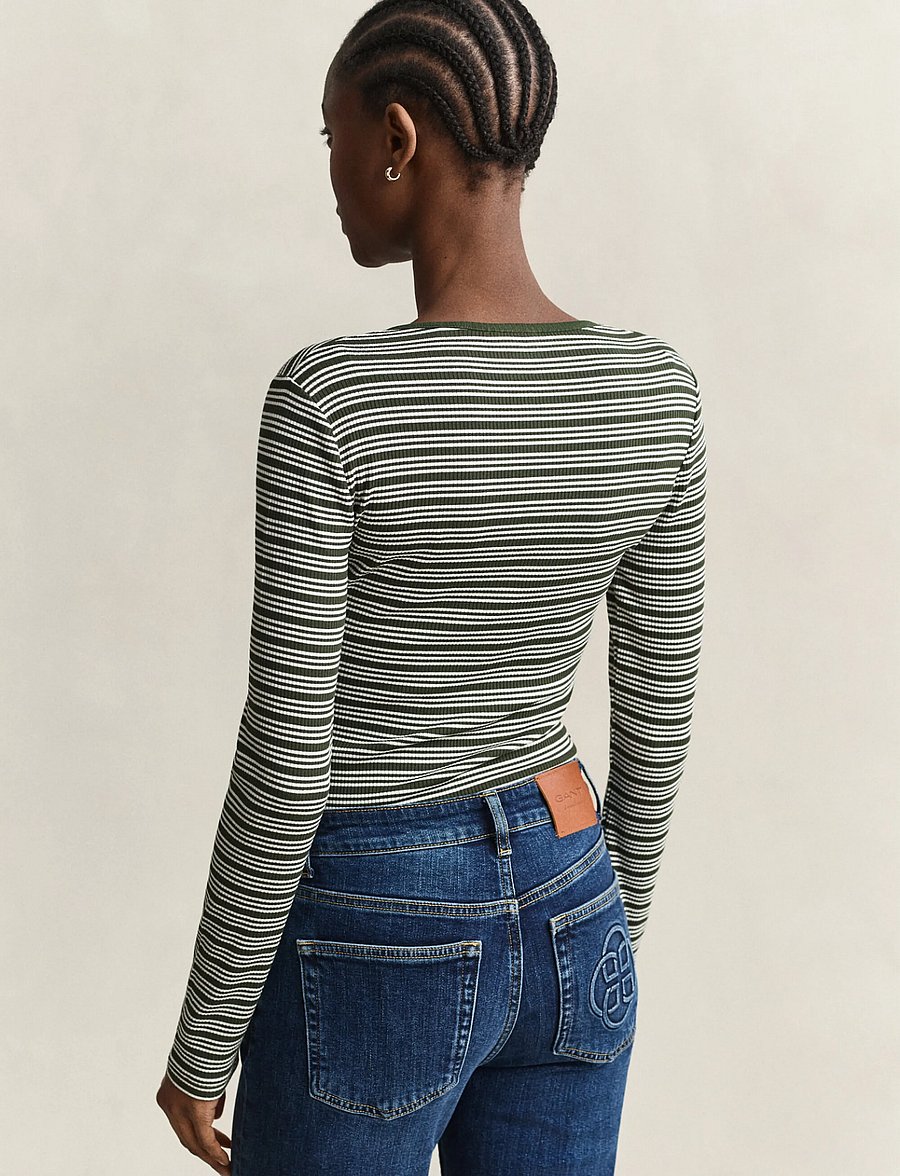 Gant - SLIM RIBBED LS HENLEY TOP - langærmede toppe - mossy green - 2