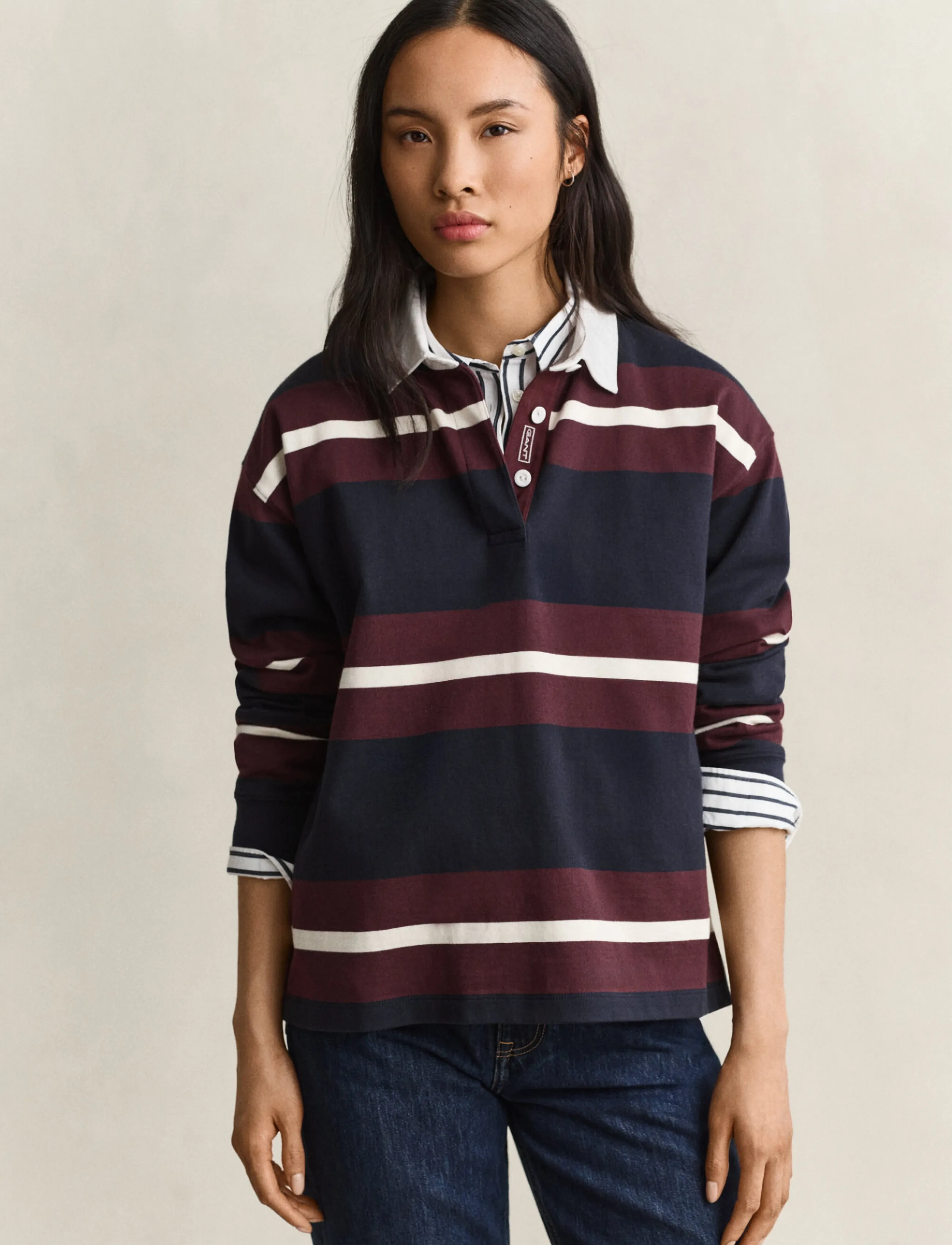 Gant STRIPED HEAVY RUGGER - T-shirts & Toppe - EVENING BLUE / navy