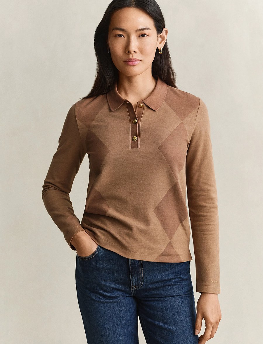 Gant - REG ARGYLE LS PIQUE POLO - polosärgid - caramel brown - 0