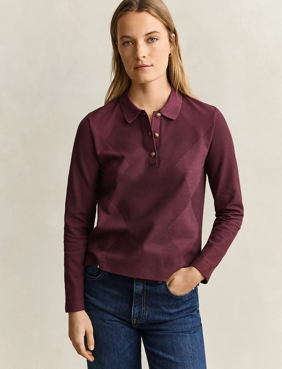 Gant - REG ARGYLE LS PIQUE POLO - polosärgid - darkened wine - 0
