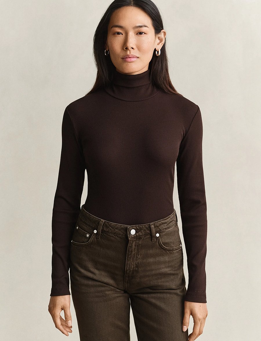 Gant - SLIM RIBBED LS TURTLENECK - rollkragenpullover - deep brown - 0