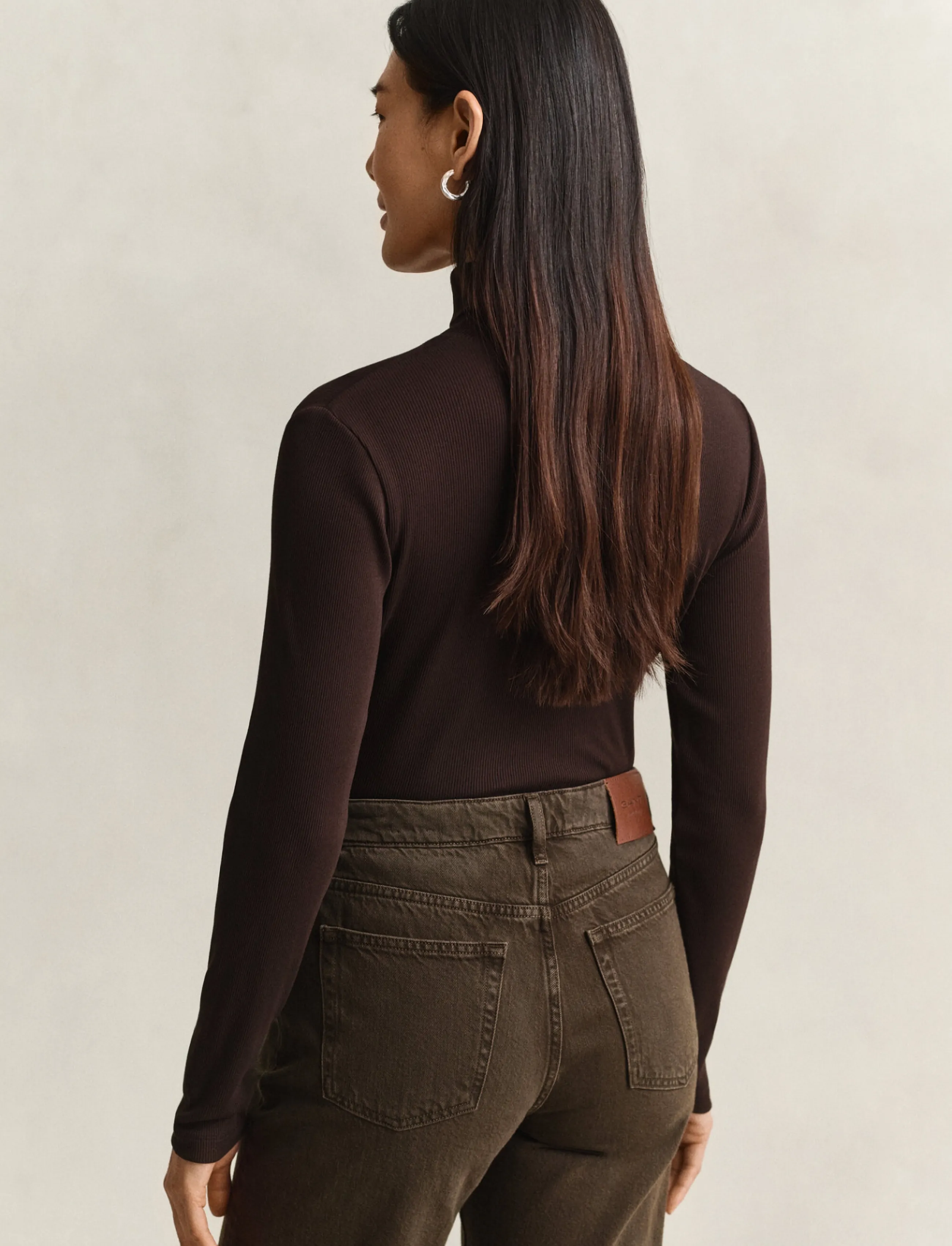 Gant - SLIM RIBBED LS TURTLENECK - turtlenecks - deep brown - 2