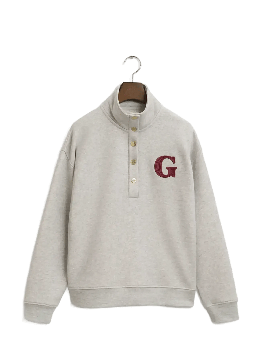 Gant - G BADGE HALF BUTTON UP SWEAT - modetrender - light grey melange - 1