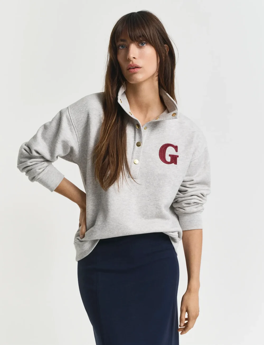 GANT - G BADGE HALF BUTTON UP SWEAT - mode trends - light grey melange - 0