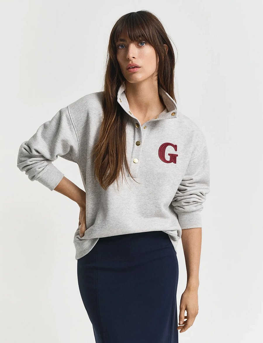 Gant - G BADGE HALF BUTTON UP SWEAT - modetrender - light grey melange - 0
