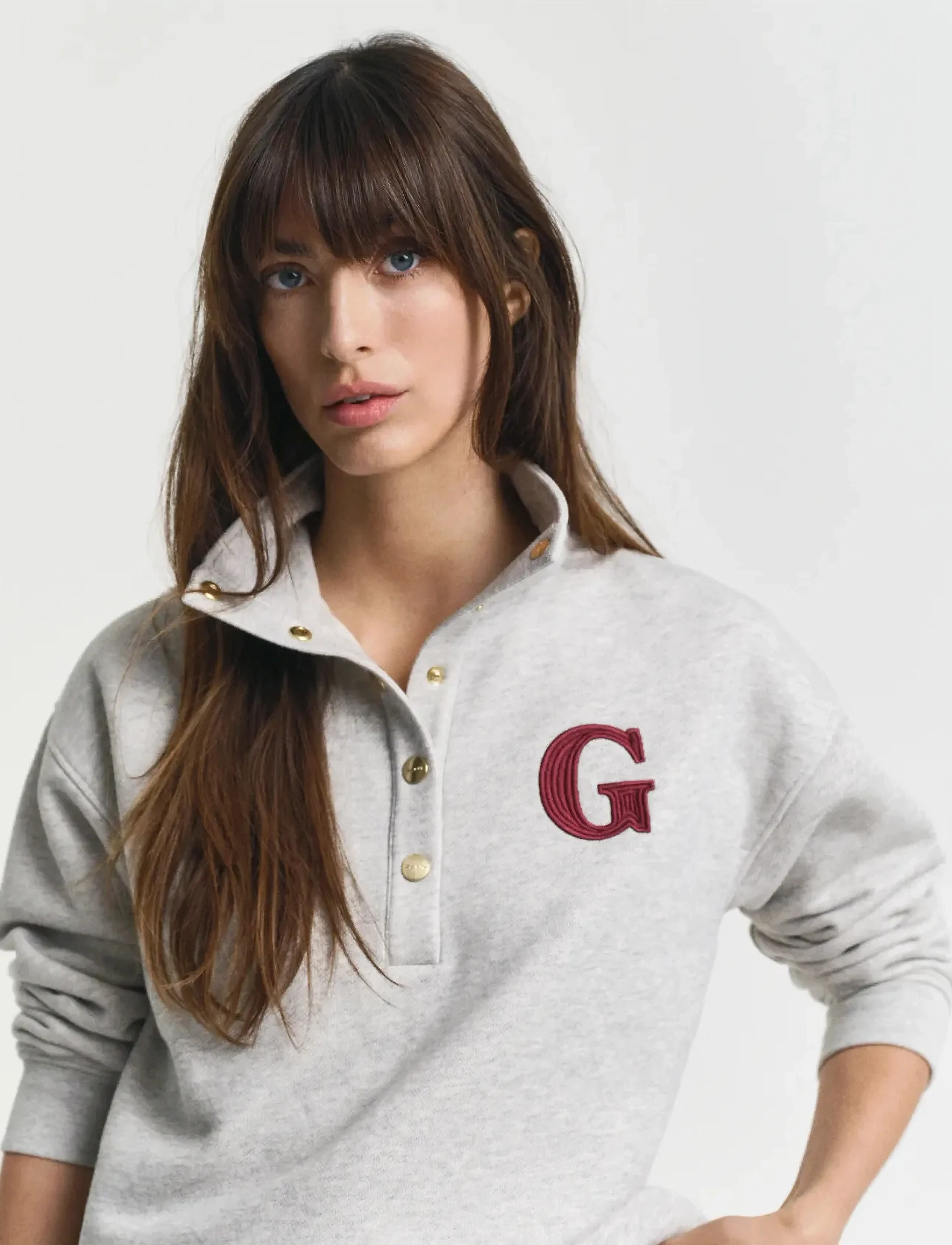 Gant - G BADGE HALF BUTTON UP SWEAT - fashion trends - light grey melange - 3