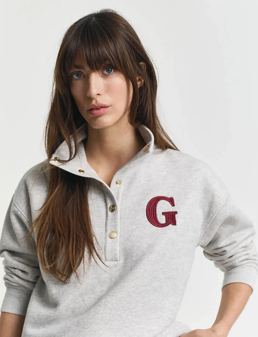 Gant - G BADGE HALF BUTTON UP SWEAT - modetrender - light grey melange - 3