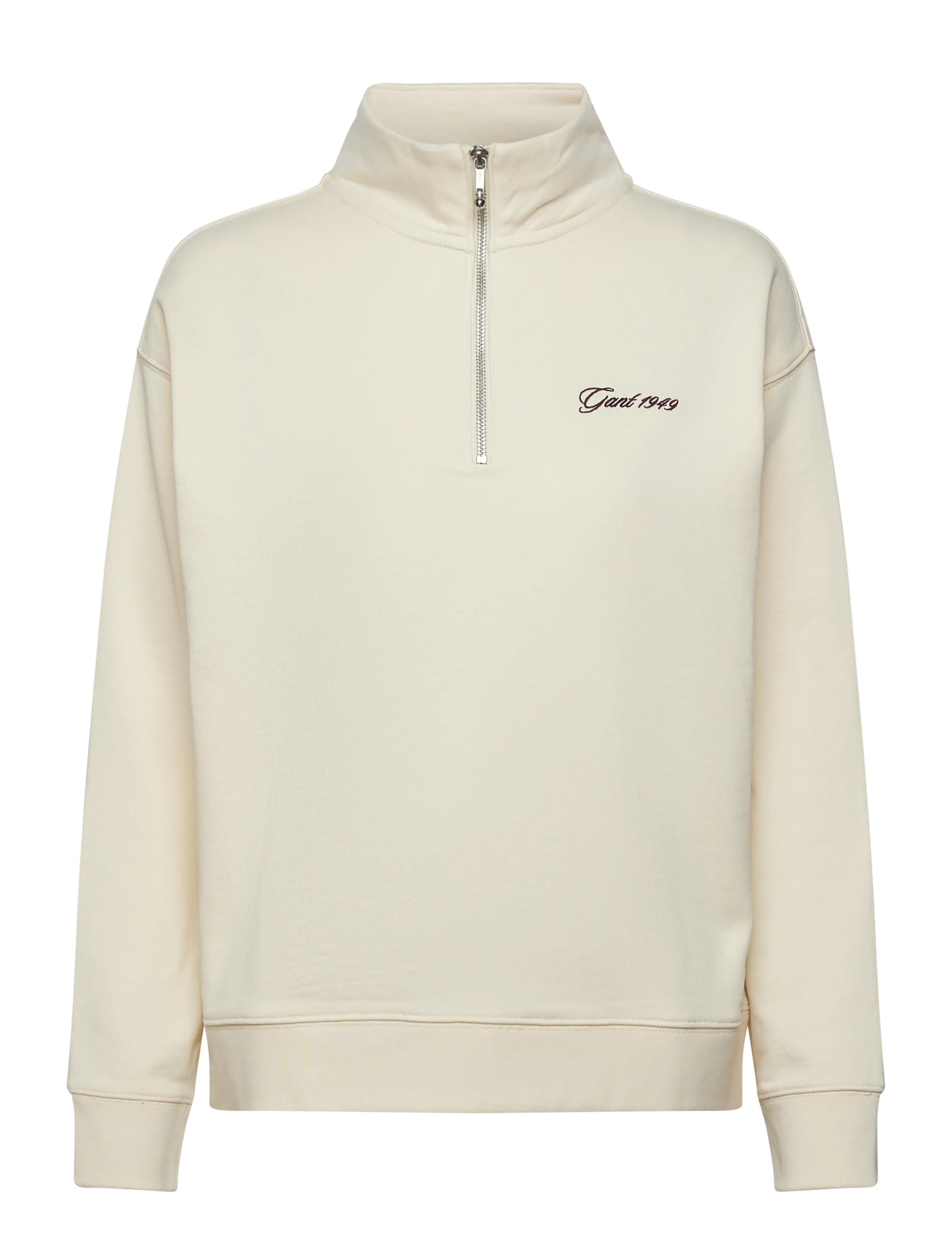 Gant Script Half Zip Sweat, Kvinder, Halv Lynlås Sweatshirt, Cream, Str: S
