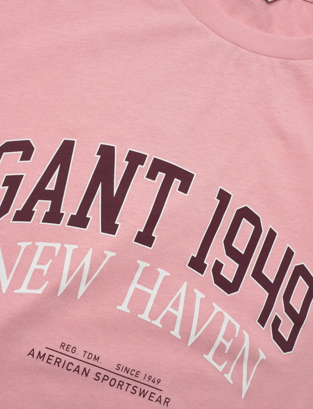 GANT - REG COTTON ARCH PRINT SS T-SHIRT - t-shirts - summer rose - 2