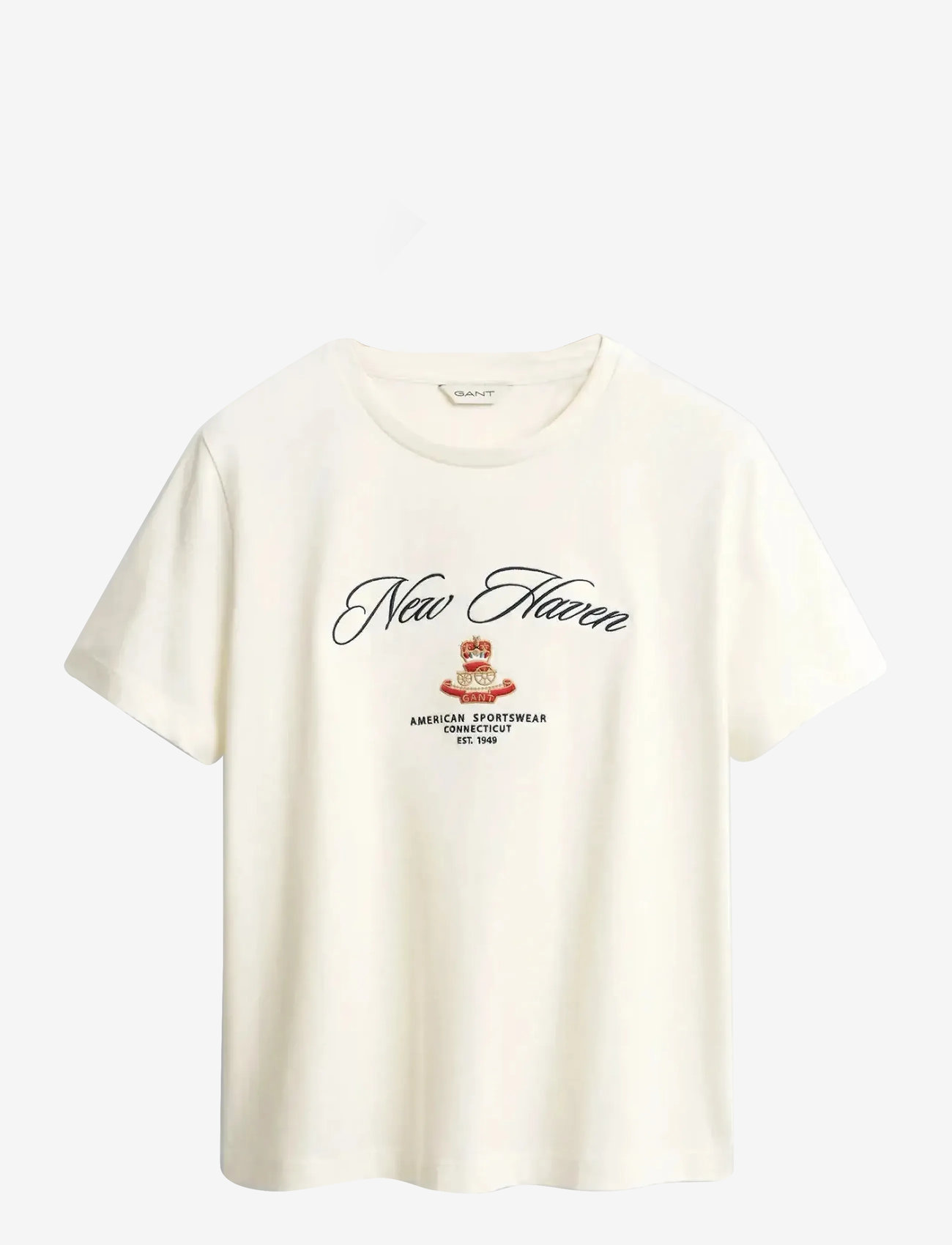 GANT - REG COTTON CREST SS T-SHIRT - t-shirts - eggshell - 1