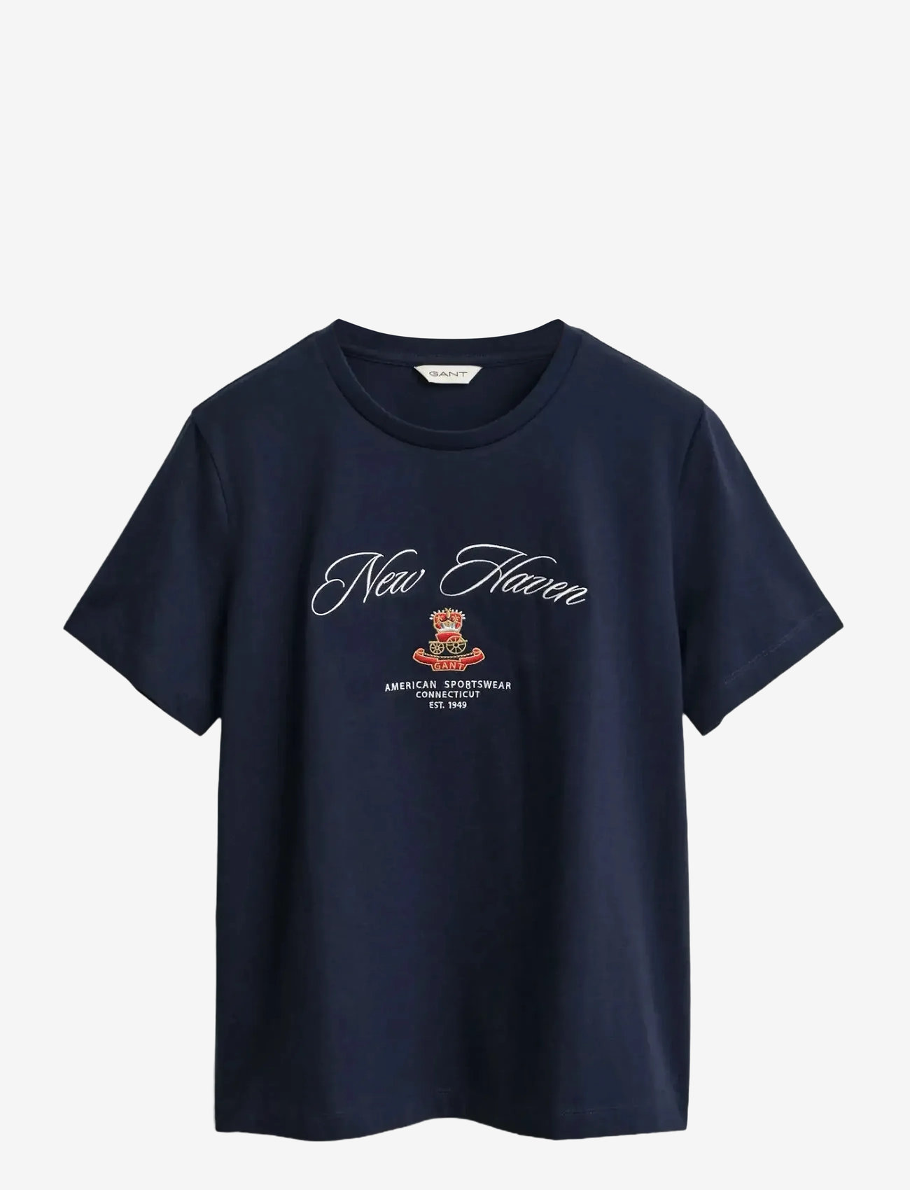 GANT - REG COTTON CREST SS T-SHIRT - t-shirts - evening blue - 1