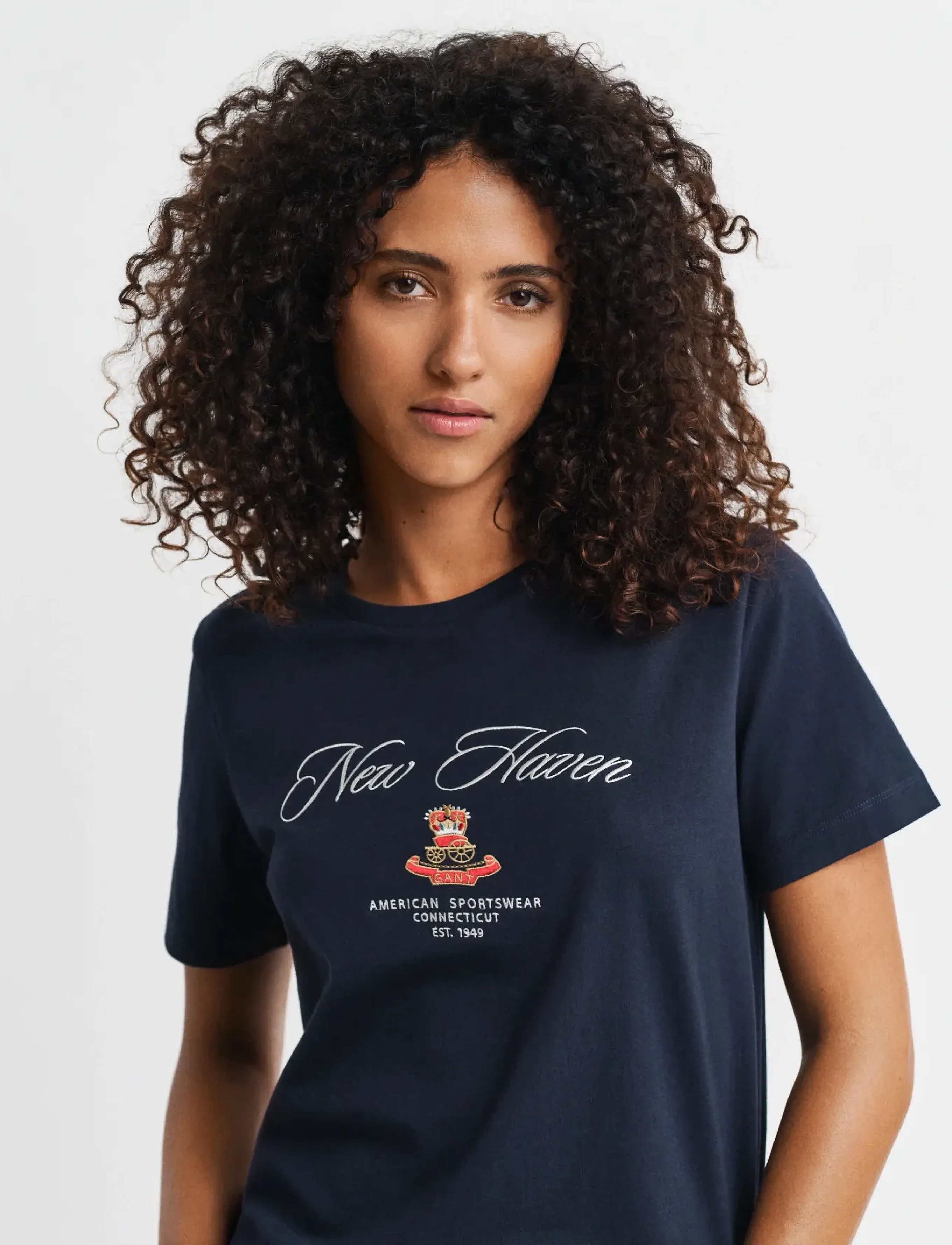 Gant - REG COTTON CREST SS T-SHIRT - marškinėliai - evening blue - 3