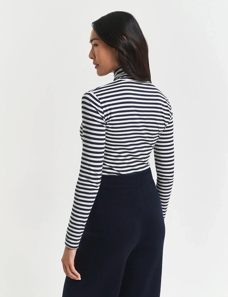 Gant - LIGHT COTTON STRIPED LS TURTLENECK - evening blue - 2