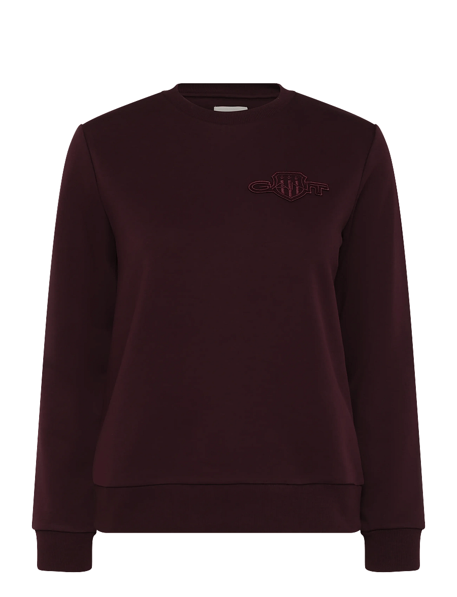 Gant - REG TONAL SHIELD C-NECK SWEAT - sweatshirts - darkened wine - 0