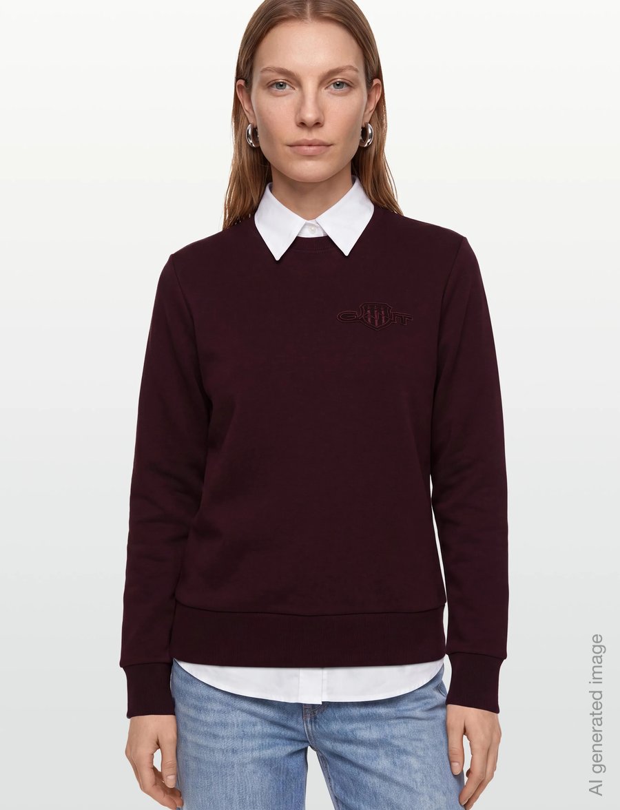 Gant - REG TONAL SHIELD C-NECK SWEAT - fashion trends - darkened wine - 3