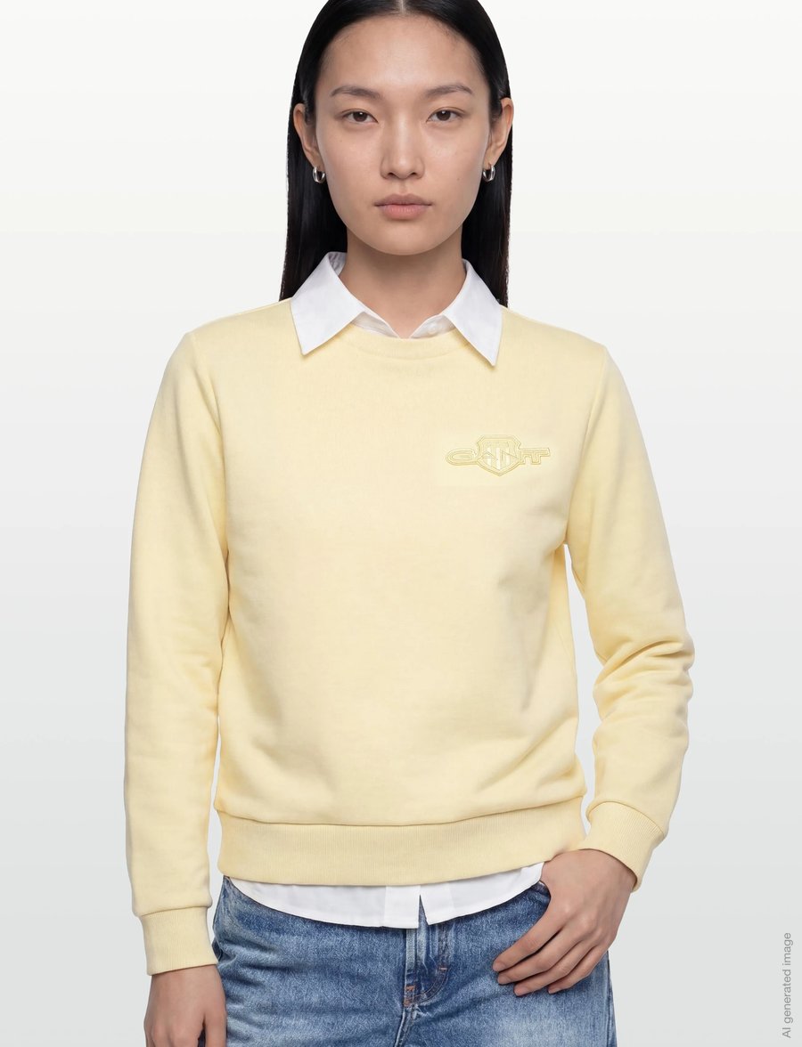 Gant - REG TONAL SHIELD C-NECK SWEAT - sweatshirts - vanilla yellow - 3