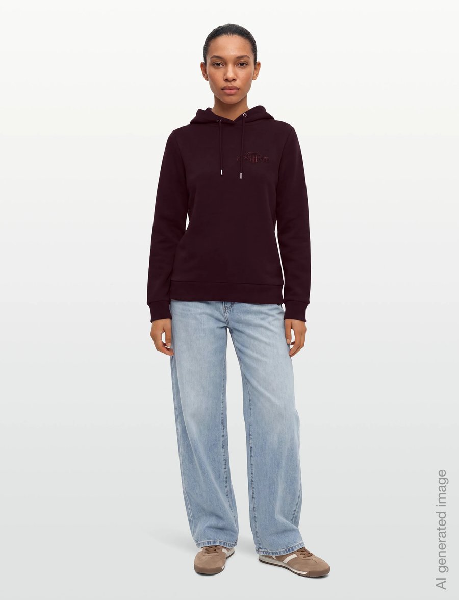Gant - REG TONAL SHIELD HOODIE - hoodies - darkened wine - 0