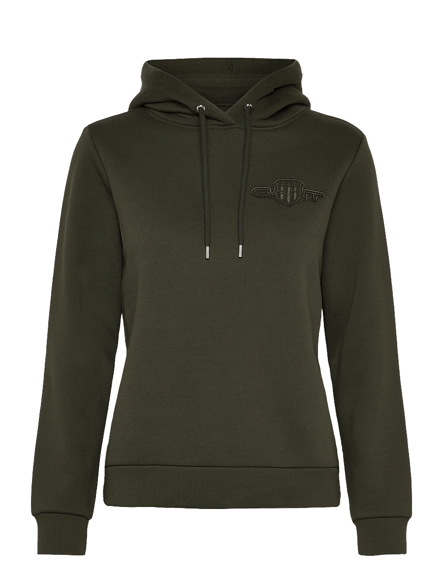 Gant - REG TONAL SHIELD HOODIE - kapuzenpullover - dark moss green - 0