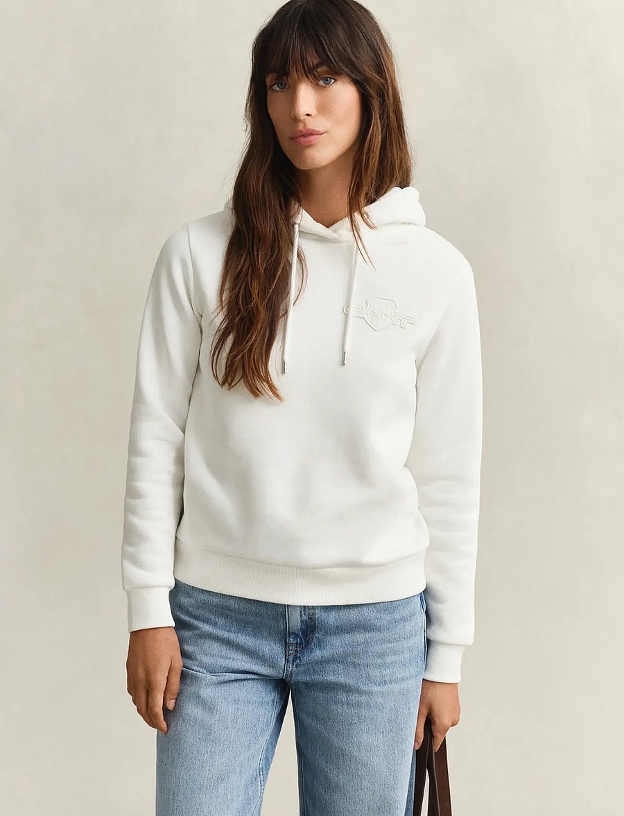 Gant - REG TONAL SHIELD HOODIE - kapuzenpullover - eggshell - 0