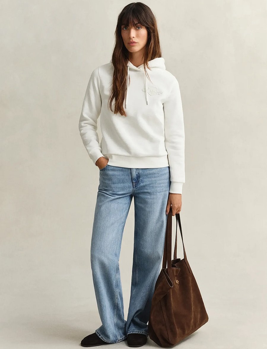 Gant - REG TONAL SHIELD HOODIE - kapuzenpullover - eggshell - 4