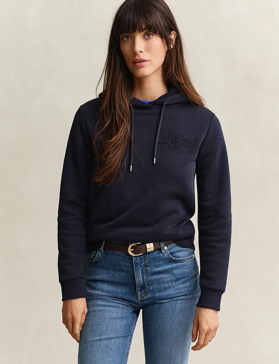 Gant - REG TONAL SHIELD HOODIE - kapuutsiga pusad - evening blue - 0