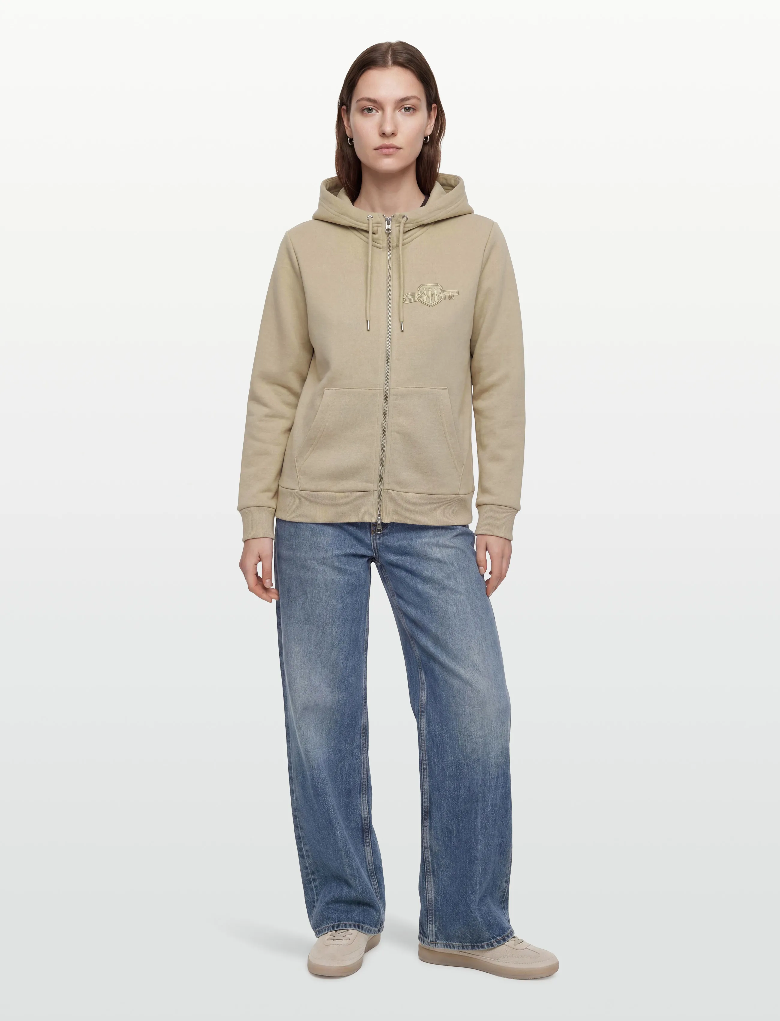 Gant - REG TONAL SHIELD ZIP HOODIE - hættetrøjer - country beige - 0