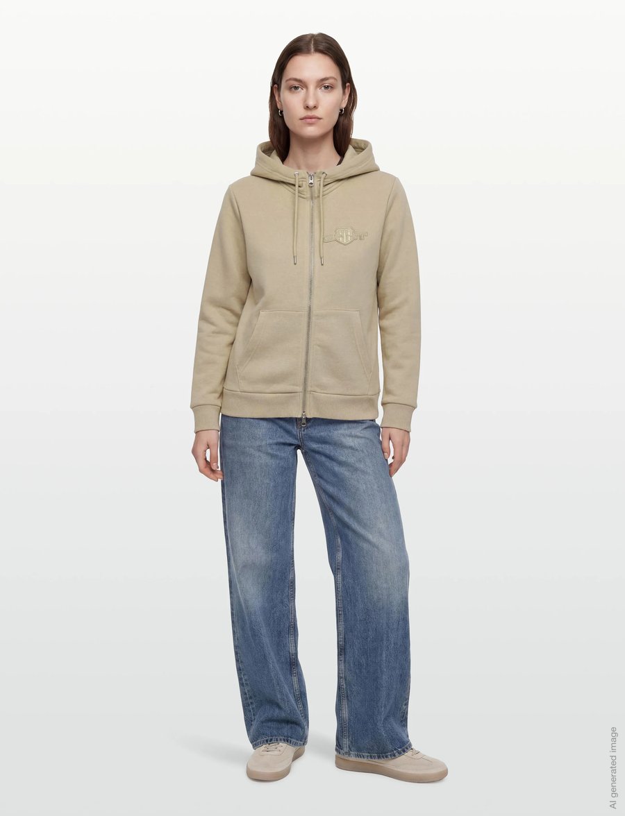 Gant - REG TONAL SHIELD ZIP HOODIE - kapuzenpullover - country beige - 0