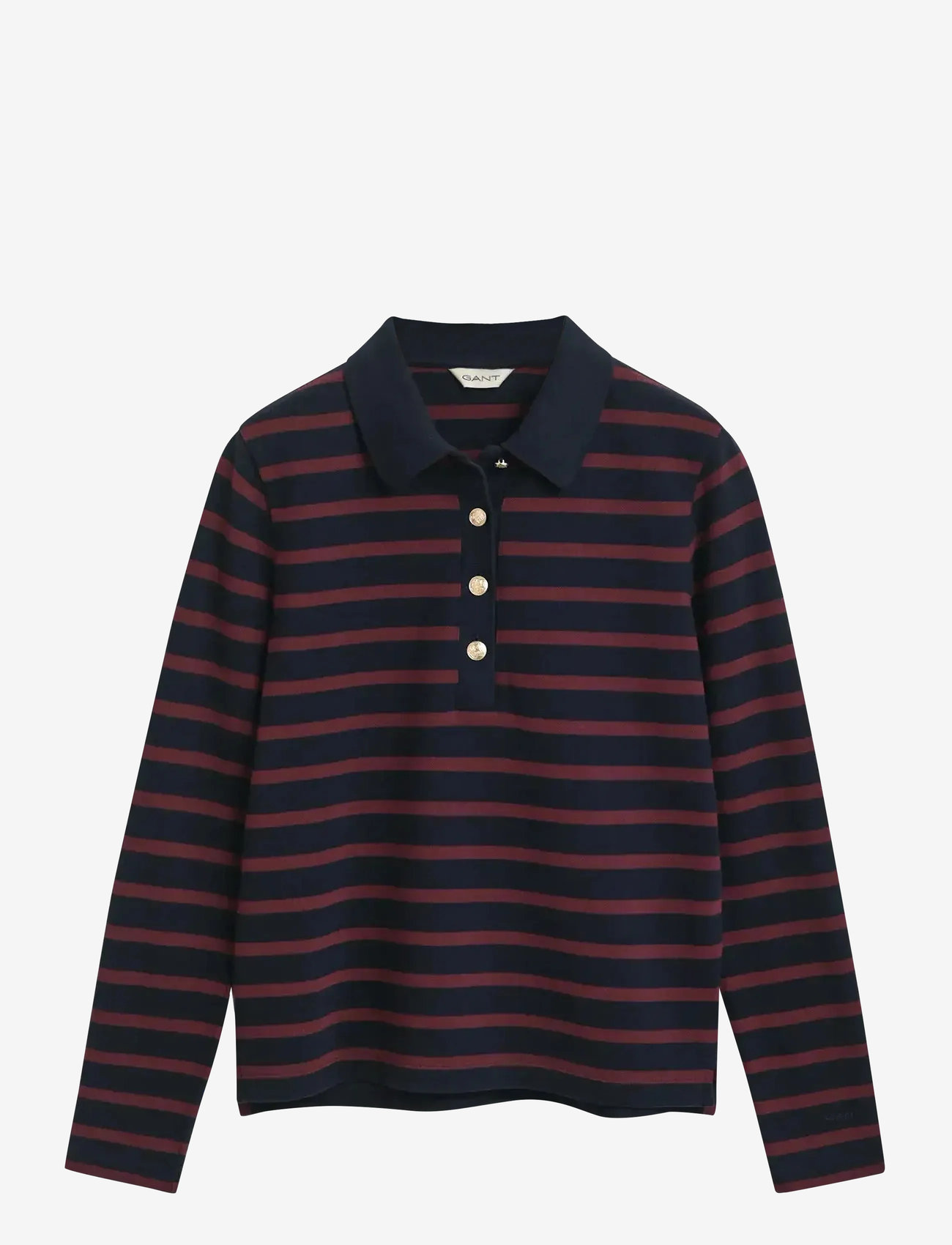 GANT - REG BRETON STRIPED LS PIQUE POLO - poloshirts - evening blue - 1