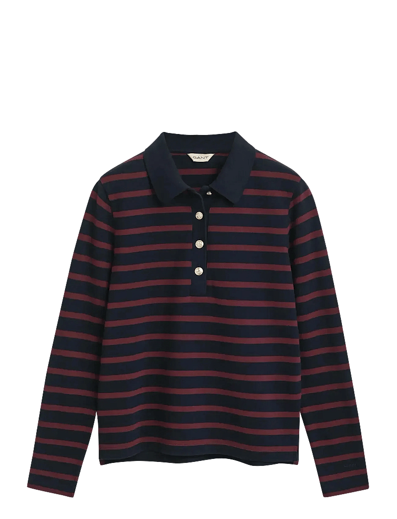 GANT - REG BRETON STRIPED LS PIQUE POLO - poloshirts - evening blue - 1